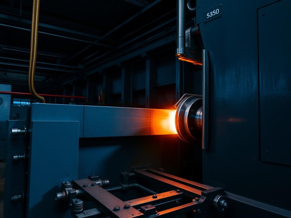 Aluminium extrusion press producing profiles in a European plant